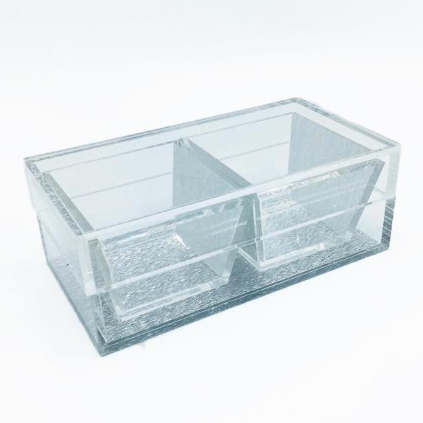 Acrylic set of 2 dip bowls with lid on tray