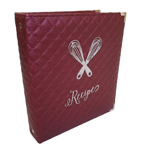 Recipe book with burgundy quilted cover