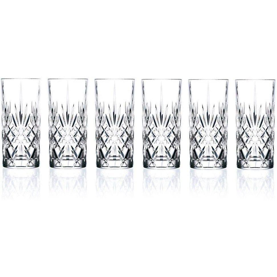 Tall crystal drinking glasses with classic design