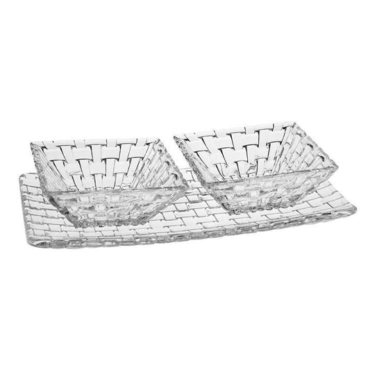 Woven design crystal bowl set of 2 on cordinating tray