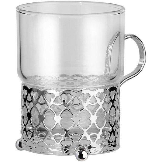 Tea glasses with handle and metal base